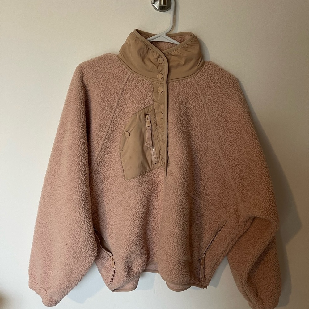 Free People Cozy Sherpa Pullover in Blush